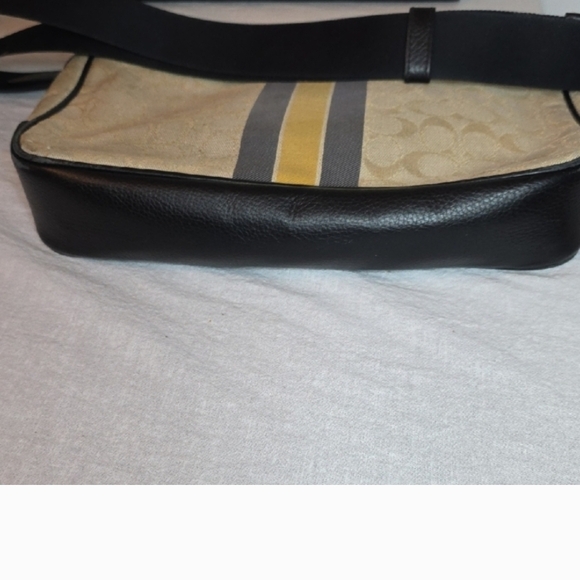 Coach Black and Tan Messenger Bag with Yellow Stripe - Picture 7 of 13